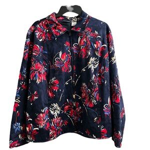 Laura Ashley Woman Size 2X Floral Red White Blue Jacket